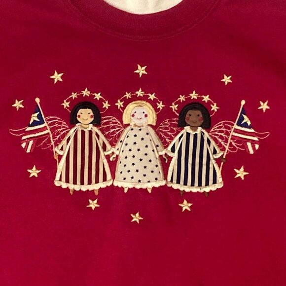 Vintage Top Stitch Morning Sun American Patriotic Angels Flags USA Sweatshirt XL - Picture 4 of 10
